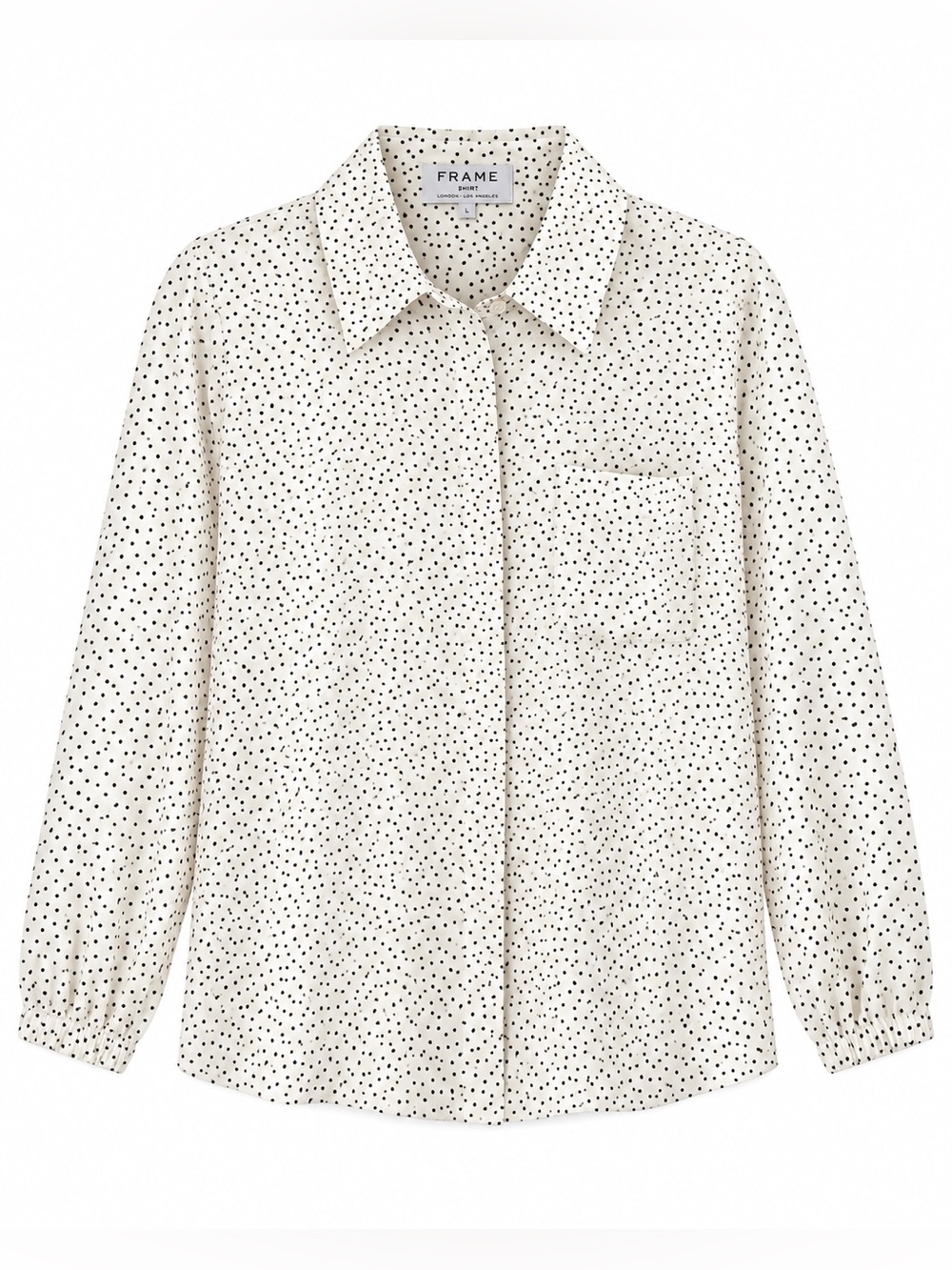 Revolve FRAME 100% Silk Polka Dot Button Down Blouse White Black Size Large